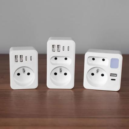 Steckdosenverteiler 2 Steckdosen + USB-C + USB-A mit LED-Beleuchtung LED/0,5W/230V 3000K