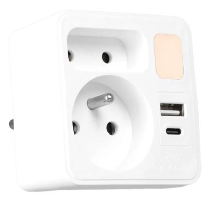 Steckdosenverteiler 2 Steckdosen + USB-C + USB-A mit LED-Beleuchtung LED/0,5W/230V 3000K