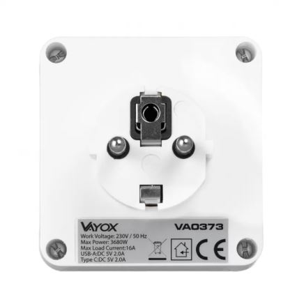 Steckdosenverteiler 2 Steckdosen + USB-C + USB-A mit LED-Beleuchtung LED/0,5W/230V 3000K