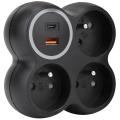 Steckdosenleiste 3×15 A mit USB-A- und USB-C-Anschlüssen, schwarz