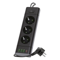 Steckdosenleiste LINEA PRO mit Schalter, 3x230 V + 3x USB-A + 1x USB-C, Schuko, 1,5 m, schwarz