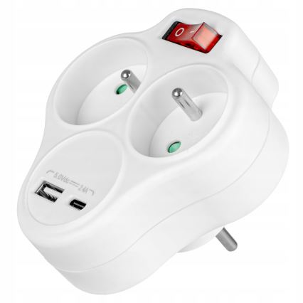 Steckdosenleiste mit Schalter, 2 Steckdosen + USB‑C + USB‑A