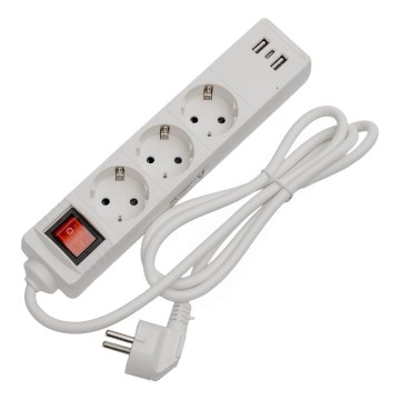 Steckdosenleiste mit Schalter, 3× Steckdosen (Schuko) + 2× USB-A + 1× USB-C, 1,5 m, weiß