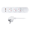 Steckdosenleiste mit Schalter, 3‑fach, mit USB‑A- und USB‑C‑Ladeanschlüssen, 3 m