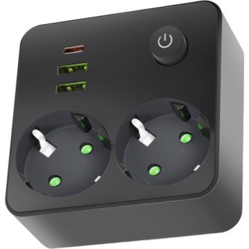 Steckdosenleiste mit Schalter LINEA 2x230V + 3xUSB A/C SCHUKO schwarz