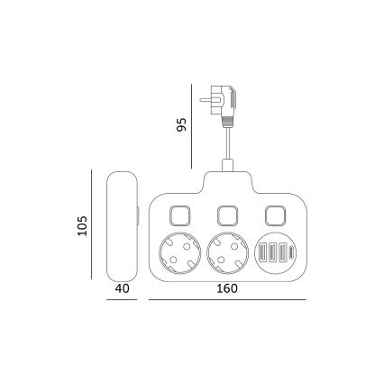 Steckdosenleiste mit Schalter LINEA 2×230 V + 4× USB‑A/USB‑C SCHUKO schwarz