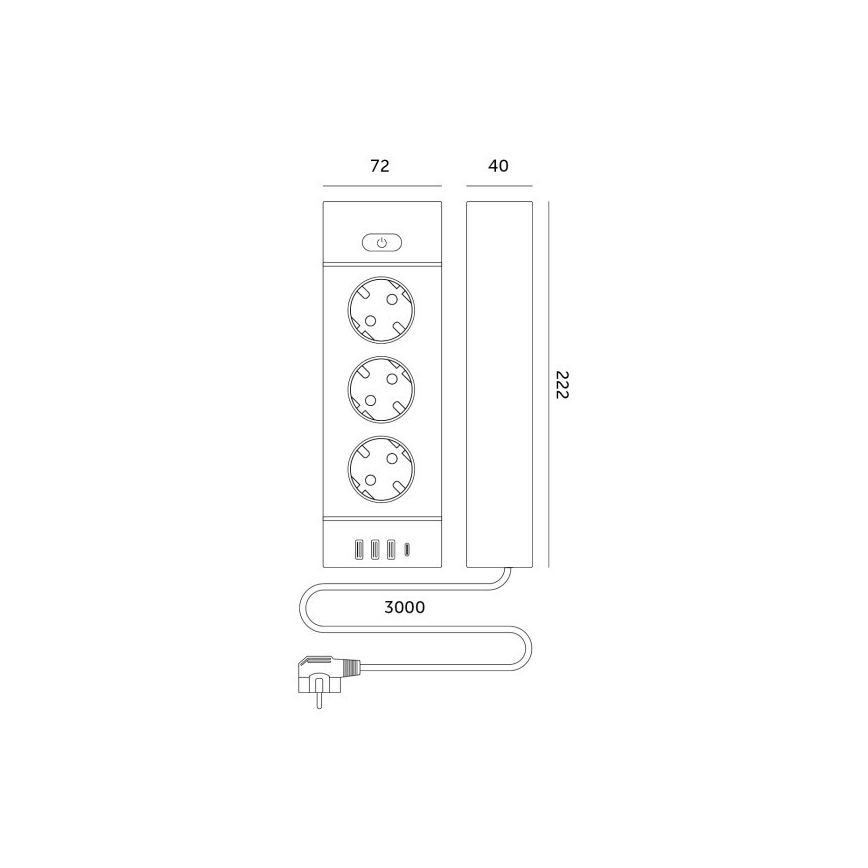 LINEA PRO Steckdosenleiste mit Schalter, 3×230 V, 3× USB-A, 1× USB-C, Schuko, 3 m, weiß