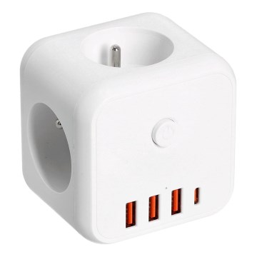 Steckdosenverteiler mit Schalter LINEA 3x230V + 4xUSB A/C weiß