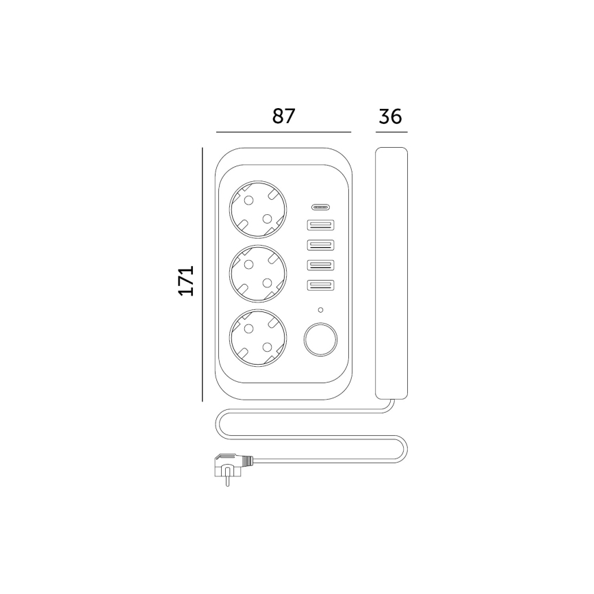 Steckdosenverteiler mit Schalter LINEA 3x230V + 5xUSB A/C SCHUKO 1,5 m weiß