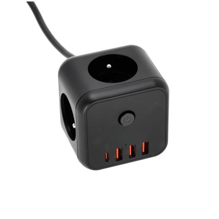 Steckdosenwürfel mit Schalter LINEA 3x230V + 4xUSB A/C schwarz