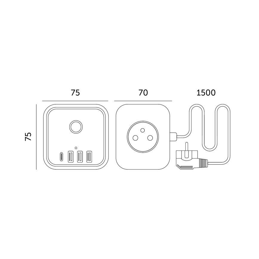 Steckdosenwürfel mit Schalter LINEA 3x230V + 4xUSB A/C schwarz