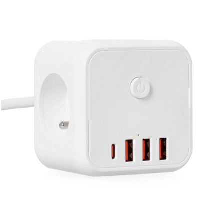 Steckdosenwürfel mit Schalter LINEA 3x230V + 4xUSB A/C weiß