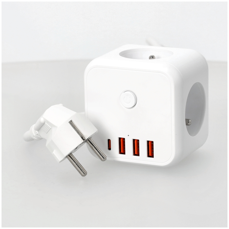 Steckdosenwürfel mit Schalter LINEA 3x230V + 4xUSB A/C weiß