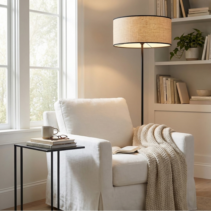 Stehlampe ECO 1xE27/15W/230V Beige/Rattan