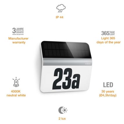 STEINEL 007140 - LED Solar-Hausnummer XSolar LH-N LED/0,03W rostfrei