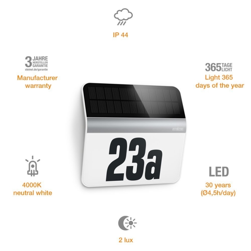 STEINEL 007140 - LED Solar-Hausnummer XSolar LH-N LED/0,03W rostfrei