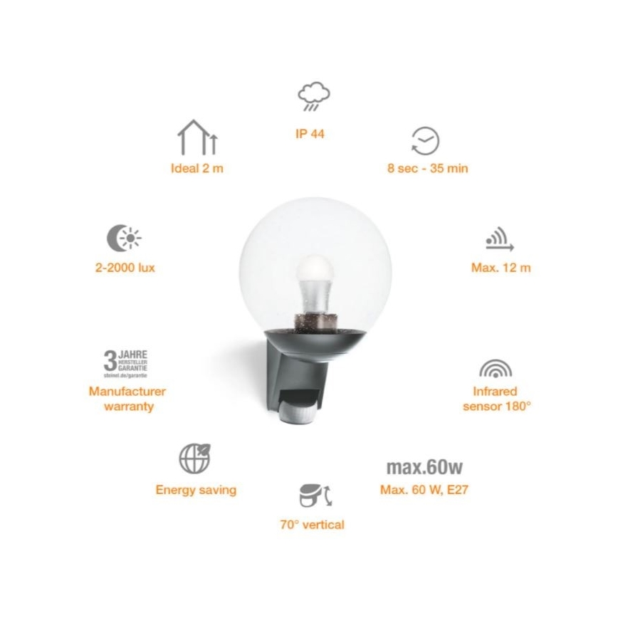 Steinel 035723 - Außenwandleuchte mit Sensor L585S 1xE27/60W/230V IP44