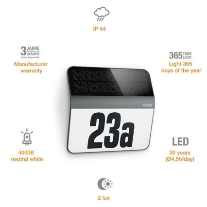 STEINEL 035730 - LED-Solar-Hausnummer XSolar LH-N LED/0,03W IP44