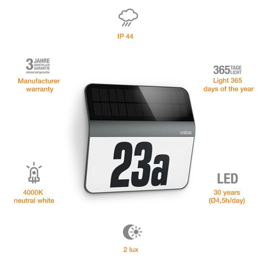 STEINEL 035730 - LED-Solar-Hausnummer XSolar LH-N LED/0,03W IP44