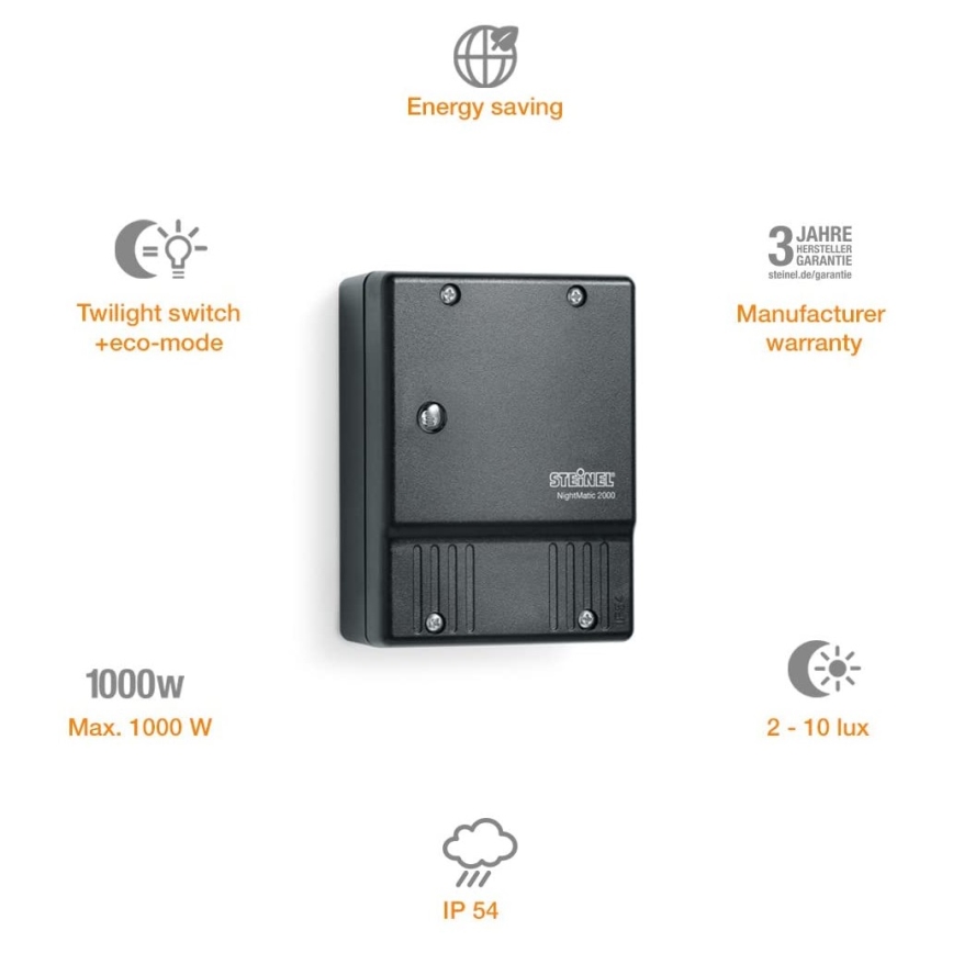 STEINEL 550318 - Dämmerungsschalter NightMatic 2000 schwarz IP54