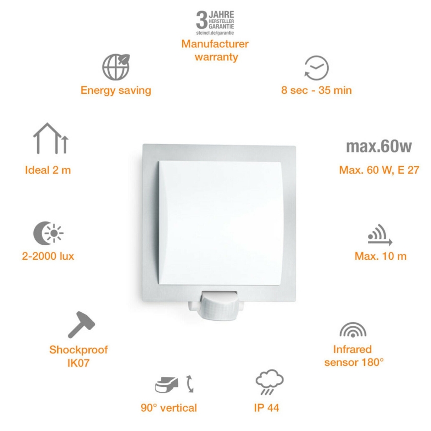 Steinel 566814 – Außenwandleuchte mit Sensor 1×E27/60W/240V L 20 S IP44