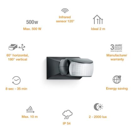 STEINEL 600419 - IS-1 Infrarot-Sensor für Außenbereiche schwarz IP54