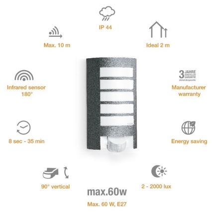 STEINEL 657819 - Außenleuchte mit Sensor L12 1xE27/60W/230V IP44