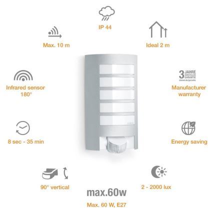 Steinel 657918 - Außenleuchte mit Sensor L12S 1xE27/60W/230V IP44