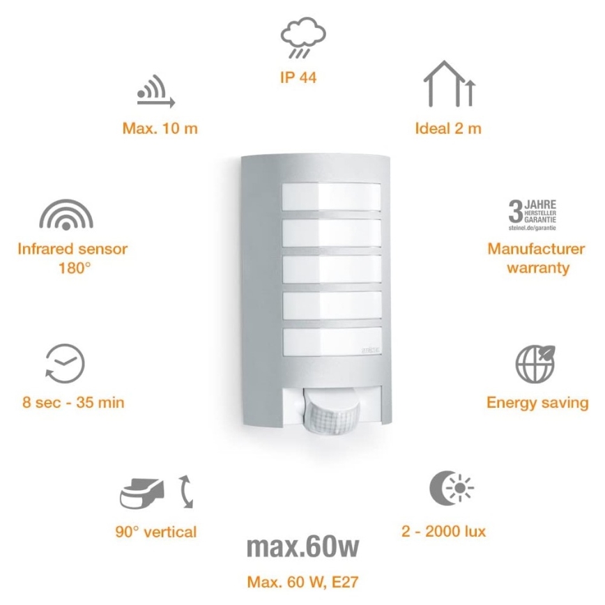 Steinel 657918 - Außenleuchte mit Sensor L12S 1xE27/60W/230V IP44