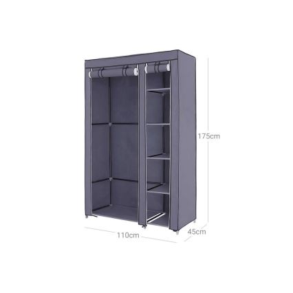 Stoff-Kleiderschrank mit Regalböden und Kleiderstange MATIS 110x175 cm grau