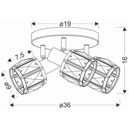 Strahler DUBAI 3xE14/40W/230V d 36 cm schwarz/golden