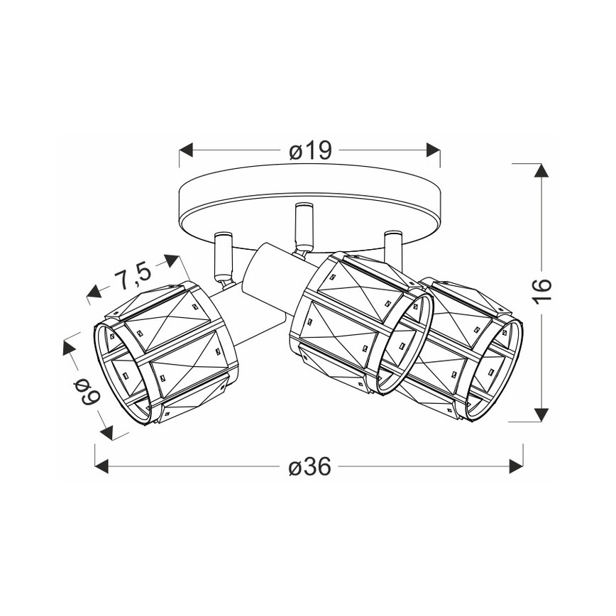 Strahler DUBAI 3xE14/40W/230V d 36 cm schwarz/golden