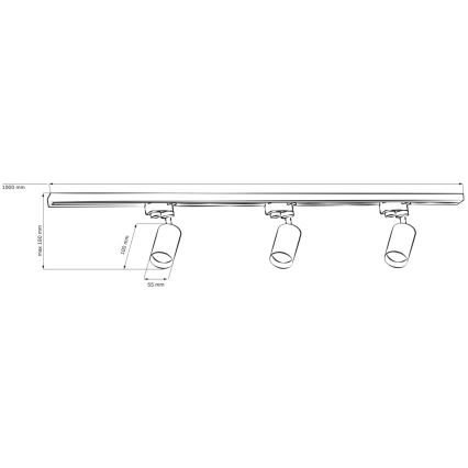 Strahler für Schienensystem PARIS 3xGU10/10W/230V + 1 m Schienensystem schwarz