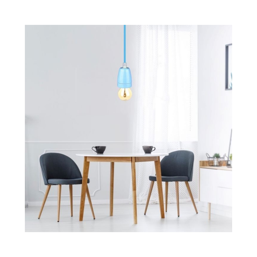 Stromkabel 1xE27/60W/230V blau/Porzellan