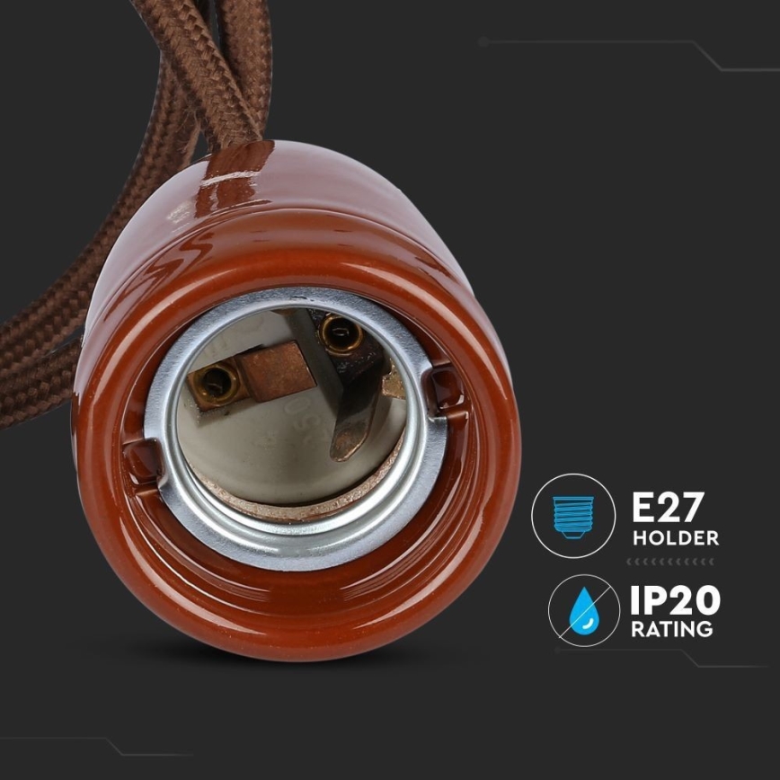 Stromkabel 1xE27/60W/230V braun/Porzellan