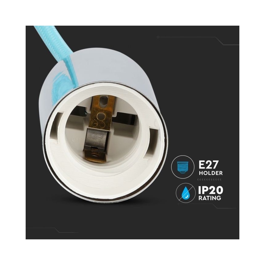 Stromkabel 1xE27/60W/230V hellblau/glänzendes Chrom