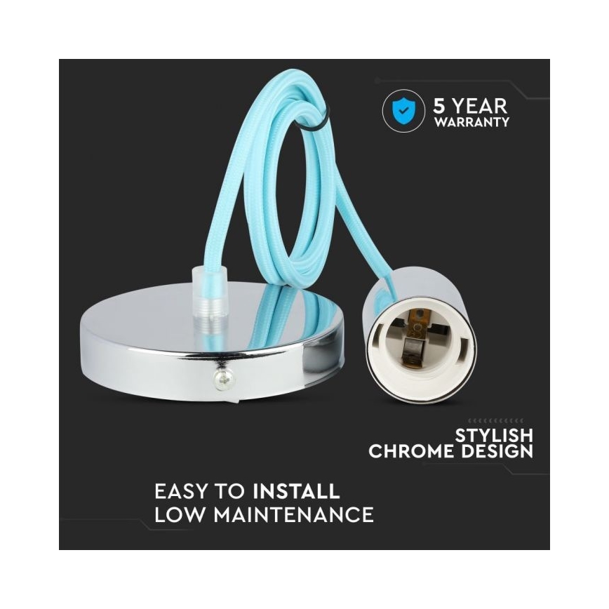 Stromkabel 1xE27/60W/230V hellblau/glänzendes Chrom