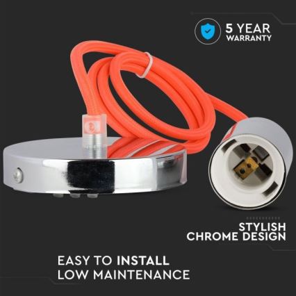 Stromkabel 1xE27/60W/230V orange/glänzendes Chrom