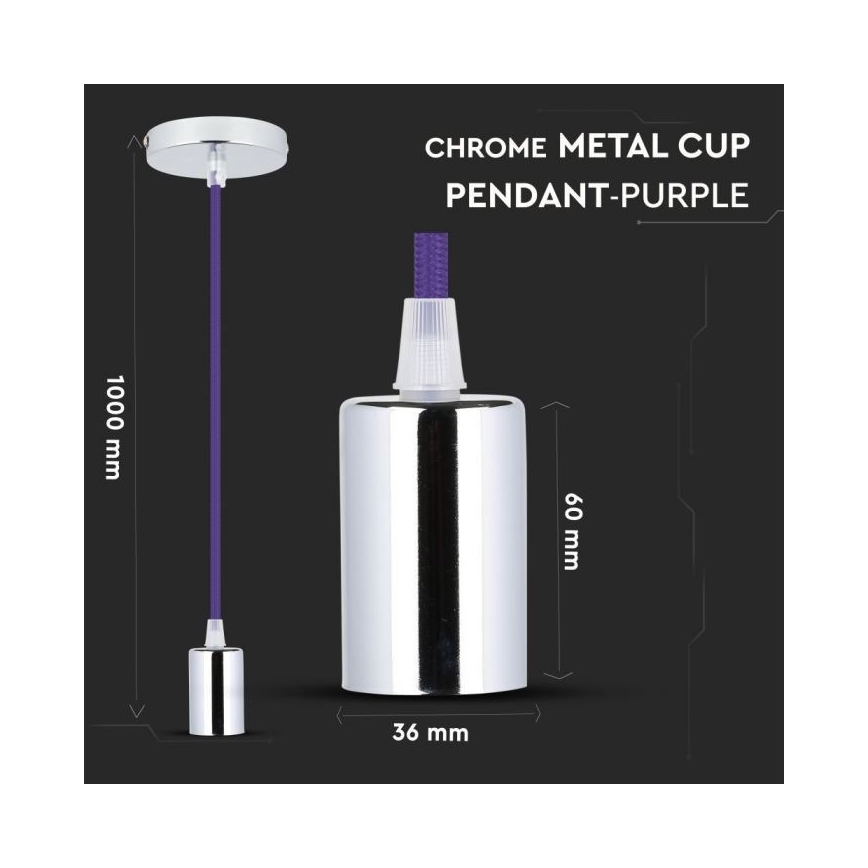 Stromkabel 1xE27/60W/230V violett/glänzendes Chrom