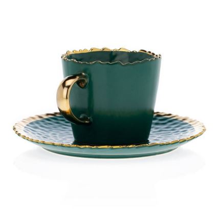 Tasse mit Untertasse und Löffel VALIA grün/gold