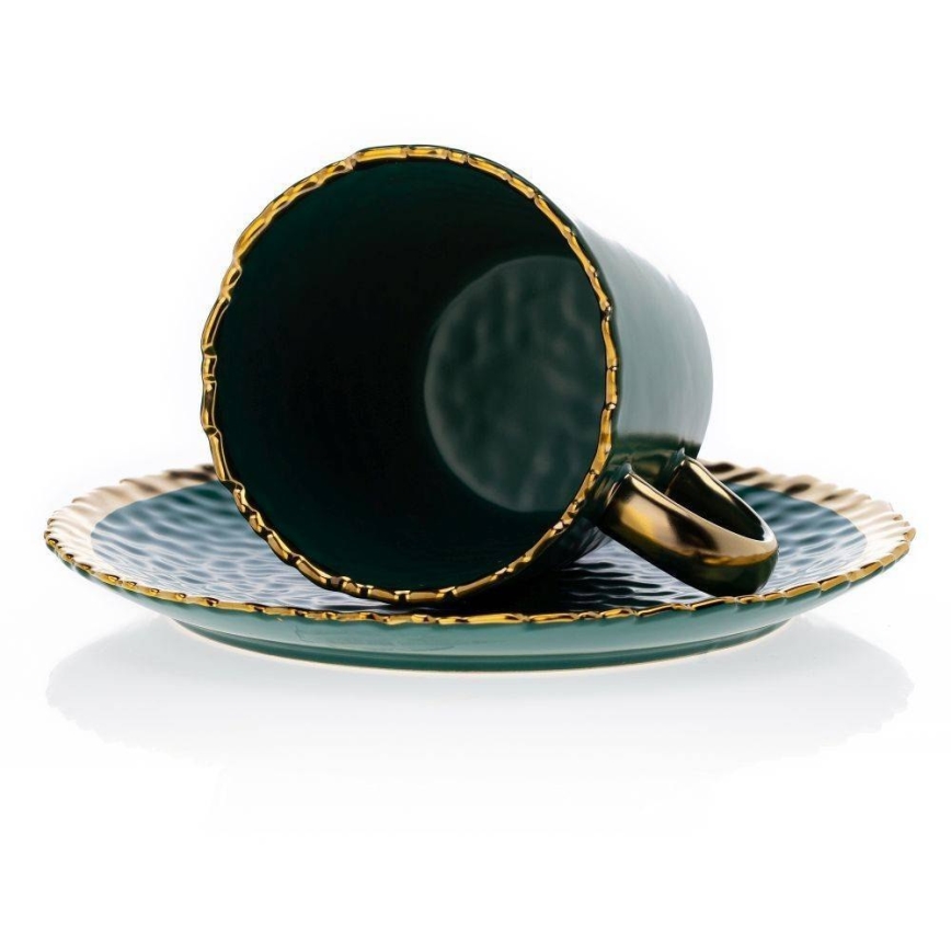Tasse mit Untertasse und Löffel VALIA grün/gold