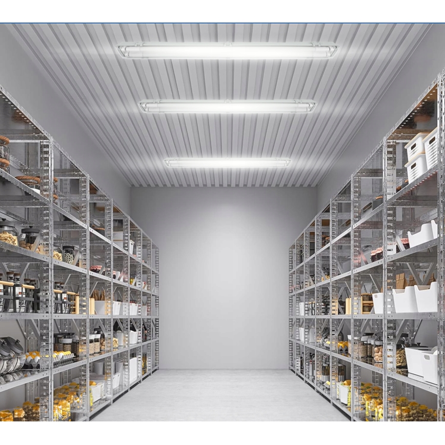 Technische LED-Röhrenleuchte T8, 2x G13, 20 W, 230 V, 6500 K, 120 cm, IP65, Weiß