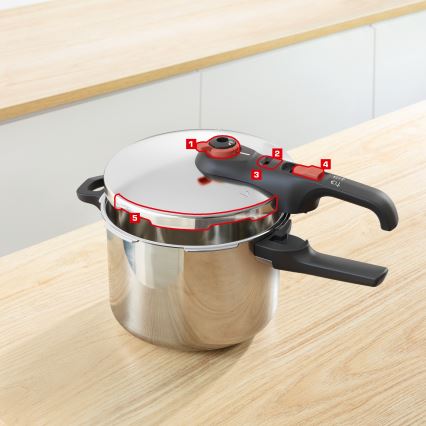Tefal - Druckkochtopf 6 l SECURE TRENDY + 5-teiliges INGENIO EMOTION-Set