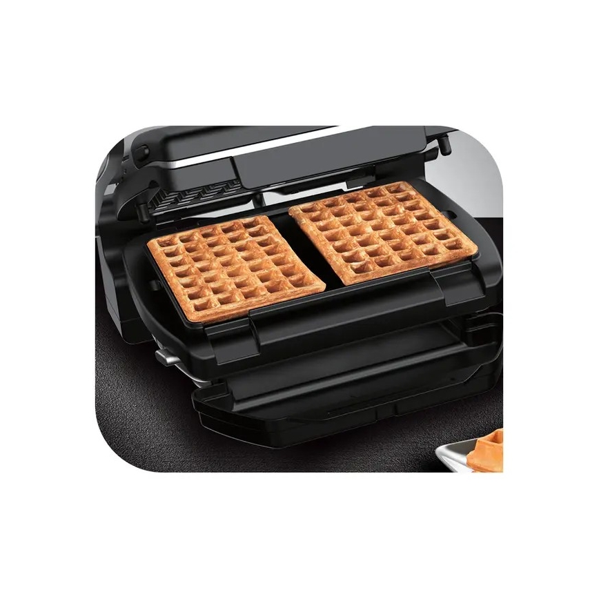 Tefal - Kontaktgrill OPTIGRILL+ INOX WAFFLES 2000W/230V schwarz/chrom
