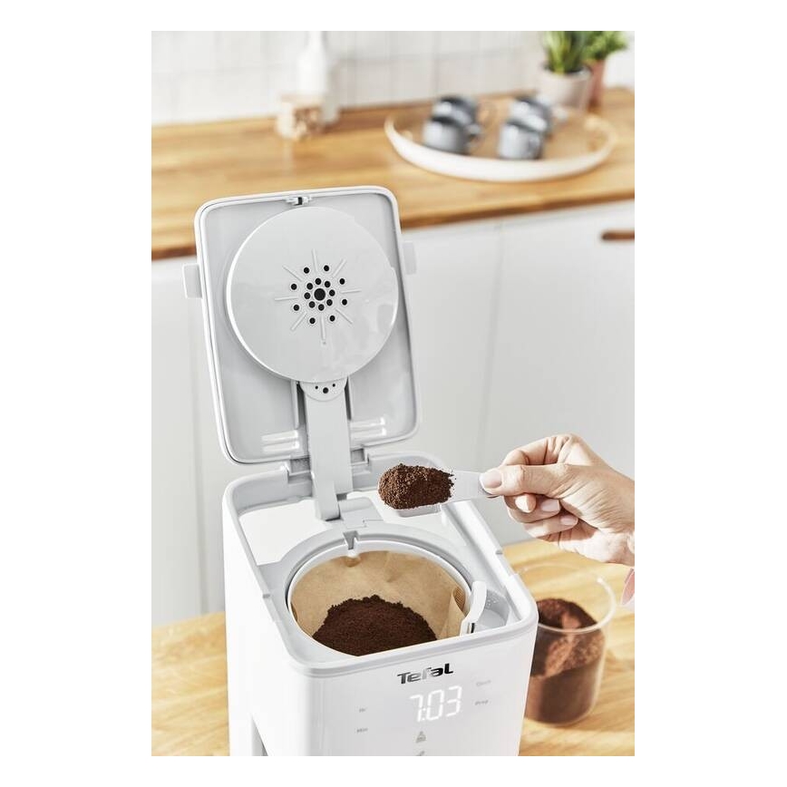 Tefal - Filterkaffeemaschine mit LCD-Display SENSE 1000W/230V weiß
