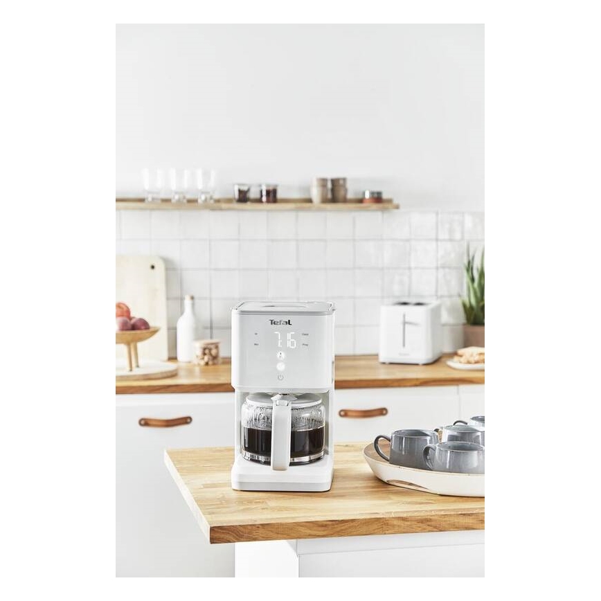 Tefal - Filterkaffeemaschine mit LCD-Display SENSE 1000W/230V weiß