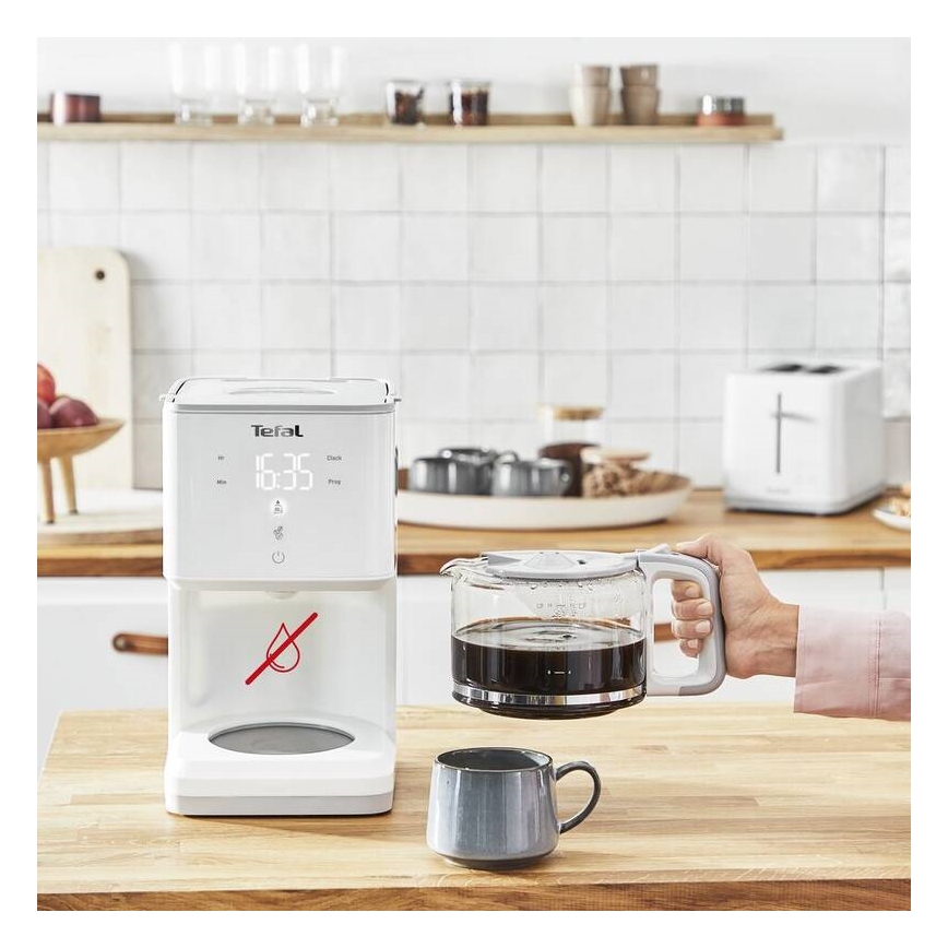Tefal - Filterkaffeemaschine mit LCD-Display SENSE 1000W/230V weiß