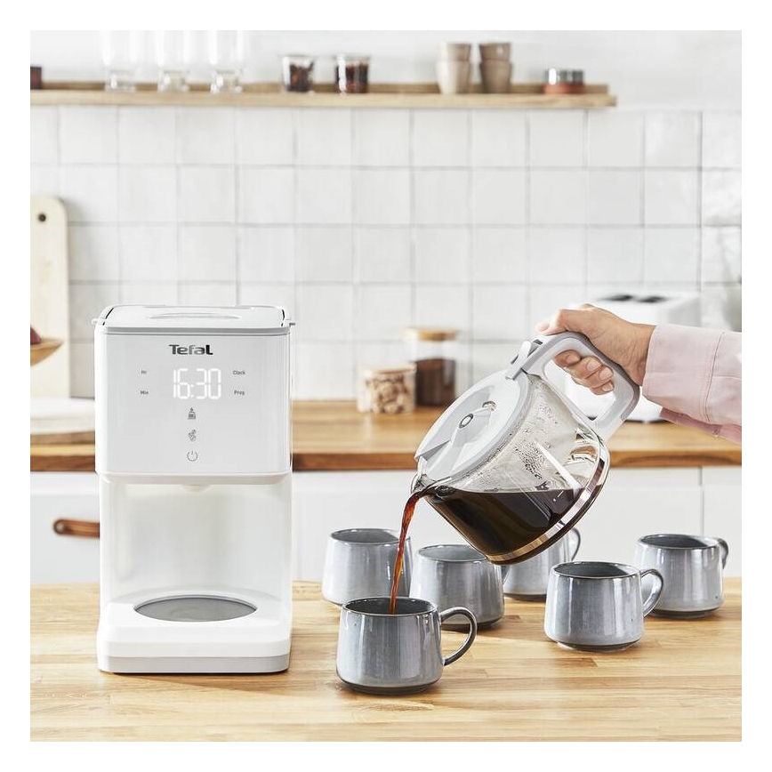 Tefal - Filterkaffeemaschine mit LCD-Display SENSE 1000W/230V weiß