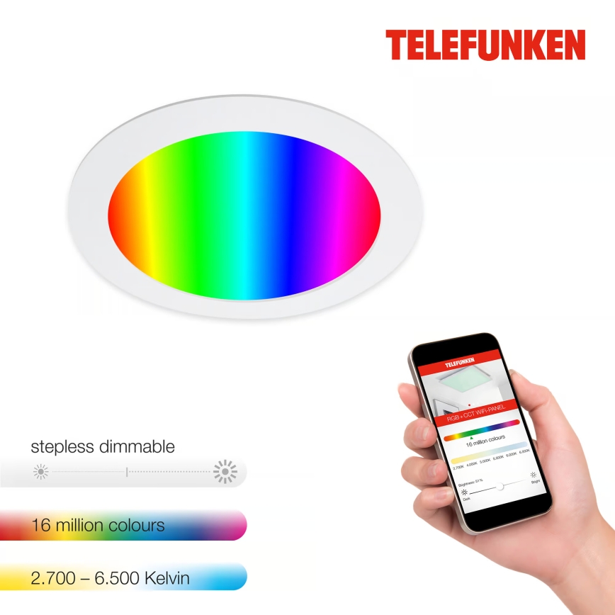 Telefunken 309406TF - FRAME LED RGBW dimmbare Einbauleuchte LED/12W/230V 2700-6500K Wi-Fi Tuya weiß