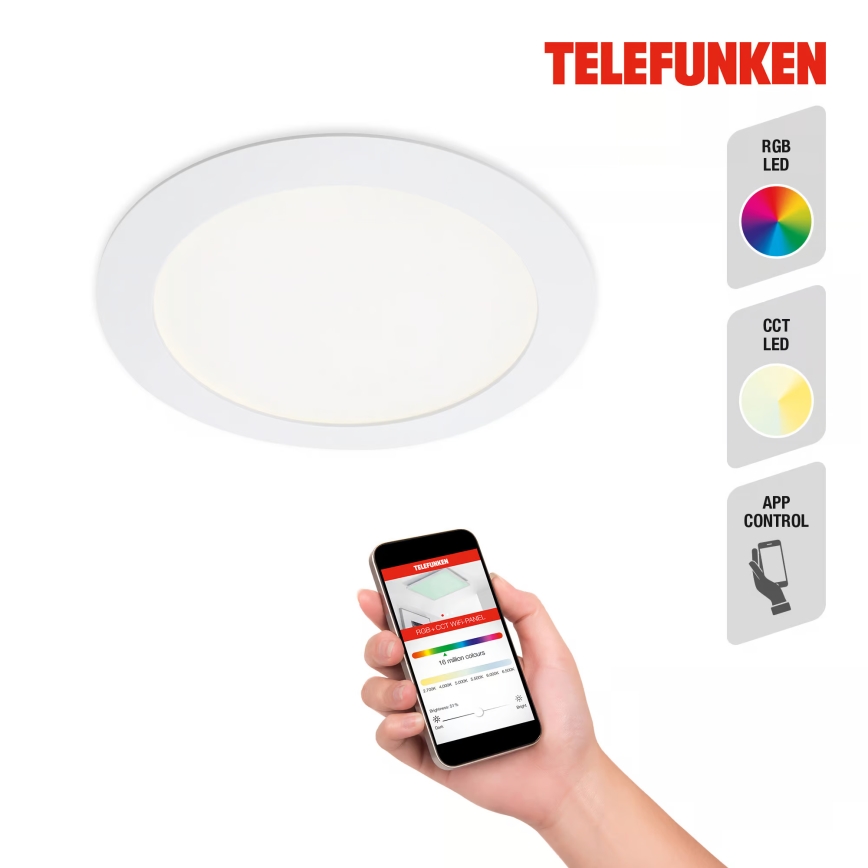 Telefunken 309406TF - FRAME LED RGBW dimmbare Einbauleuchte LED/12W/230V 2700-6500K Wi-Fi Tuya weiß